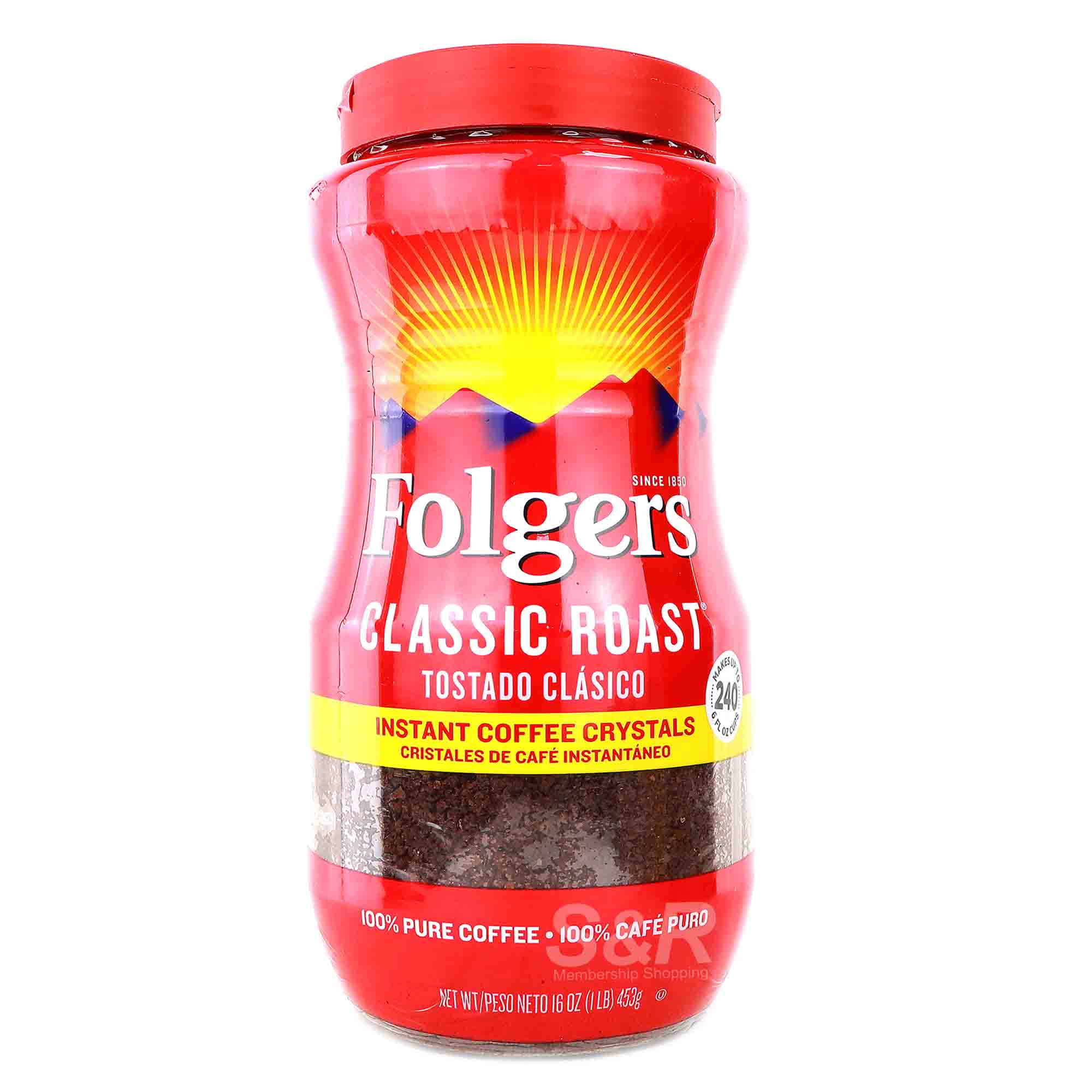 Folgers Classic Roast Instant Coffee Crystals 453g
